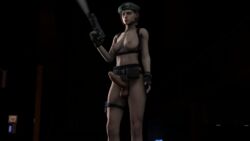 1futa 3d balls blue_eyes breasts brown_hair curvy derpsycho333 erect_nipples erection firearm futa_only futanari handgun hat intersex jill_valentine jill_valentine_(julia_voth) large_breasts large_penis light-skinned_female nipples nude penis resident_evil resident_evil_remake solo_futa source_filmmaker tactical_nudity weapon