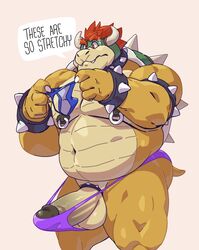 10s 2018 anthro balls belly big_balls big_penis bowser clothed clothing cock_ring collar deep_navel dialogue english_text g-string humanoid_penis koopa male male_only mario_(series) musclegut muscular muscular_male navel nintendo nipple_piercing nipples partially_clothed penis piercing scalie simple_background solo spiked_armlet spiked_collar spikes taoren text thick_penis thong topless underwear video_games