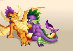 2018 anthro blue_eyes dragon duo exelzior female finger_fuck fingering friendship_is_magic green_eyes horn masturbation membranous_wings my_little_pony nude pussy scalie simple_background smolder_(mlp) smooth_skin spike_(mlp) vaginal_penetration wings