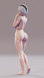 3d ass blender female female_only kruel-kaiser looking_at_viewer looking_back nier nier:_automata nude pale-skinned_female solo yorha_2b