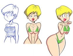 1girls bikini blonde_hair blonde_hair_female blue_eyes codykins123 dragon_ball dragon_ball_z erasa erect_nipples female hoop_earrings hourglass_figure multiple_poses open_mouth solo teenager white_background