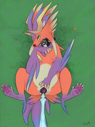 1girls 2018 animal_genitalia animal_pussy ass belly big_ass canine_pussy character_request claws clitoris feet female feral flat_chest furry grass green_background green_eyes half-closed_eyes horns inviting looking_at_viewer no_nipples nude on_back orange_fur original_character paper-wings paws purple_fur pussy simple_background slightly_chubby smile spread_legs spreading text video_games watermark wide_hips