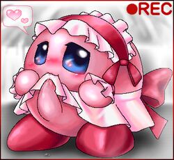 2013 blush box_xod clothed clothing crossdressing erection heart kirby kirby_(series) looking_at_viewer low_res male male_focus male_only nintendo penis precum solo video_games waddling_head