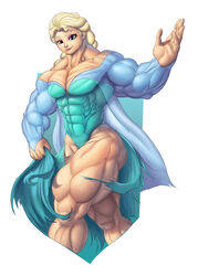 abs big_muscles blonde_hair blue_eyes braid disney elsa_(frozen) extreme_muscles faogwolf female frozen_(film) muscles muscular muscular_female pecs smile solo thick_thighs torn_clothes