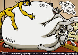 anthro balls belly big_belly comic cum cum_in_mouth cum_inside dom_(naughtymorg) dragon excessive_cum hyper hyper_belly hyper_inflation inflation male morbidly_obese naughtymorg obese overweight penis seph_(naughtymorg) stuart_(naughtymorg) yaoi