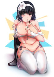 bikini black_hair blush girls'_frontline large_breasts sandals thighhighs type_95_(girls'_frontline) yellow_eyes yellowseeds