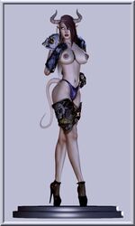 3d armor blue_eyes blue_panties breasts dark-skinned_female dark_hair dark_skin death_knight draenei eshalw female female_only honey_select horns huge_breasts nipples original_character pinup solo studio_neo tail tan tanline world_of_warcraft