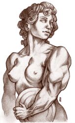 breasts female janrock marble muscles muscular muscular_female nipples pencil_(artwork) sculpture solo statue