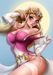 blonde_hair blue_eyes blush breasts cleavage clothed crown jewelry large_breasts looking_at_viewer nintendo princess_zelda scrappy195 shoulder_gloves smile the_legend_of_zelda tiara twilight_princess voluptuous zelda_(twilight_princess)