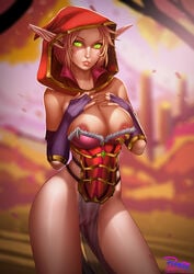 areolae blood_elf breasts elf female female_only green_eyes neari nipples pointy_ears pupete pussy solo valeera_sanguinar world_of_warcraft