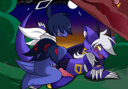 2boys alternate_color anal anal_sex anus ass belly blue_hair blue_skin blush bottomless claws deino dragon duo erection feet galaxy_dragon gay hair_over_eyes hair_over_one_eye internal interspecies kneeling knot leg_up male male_only moon neo_(character) neoarcadianx night nintendo nude on_side original_character penetration penis pokémon_(species) pokemon pokemon_bw scalie sex short_hair sky smile spread_legs spreading stars tail teeth text veins veiny_penis video_games white_hair x-ray yaoi yellow_eyes yellow_skin