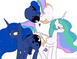 alicorn anus anus_frottage ass ass_to_ass butt_squish cutie_mark equine eye_contact femboy friendship_is_magic heart high-angle_view horn horse incest lidded_eyes looking_back male/male mammal my_little_pony penis pony princess_celestia_(mlp) princess_luna_(mlp) puffy_anus purplealacran size_difference smile wings