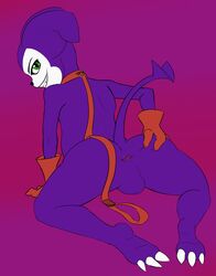 anus ass backsack balls butt_grab claws clothing colored_sketch digimon full_body gloves green_eyes grin hand_on_butt humanoid imp impmon invalid_tag kneeling leash looking_at_viewer looking_back male male_only mostly_nude naked_collar penis perineum pheanir presenting presenting_anus purple_skin simple_background sketch slightly_chubby smile solo spread_anus spread_legs spreading toe_claws white_claws white_skin