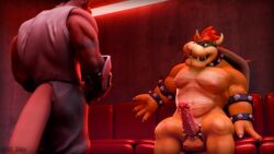 2boys anthro arm_tattoo belt bowser clothing delga dragon dungeon duo erection furry furry_male furry_only gay genitals gloves handwear hi_res koopa ks_simp_(artist) lizard male male/male mario_(series) muscular muscular_male mythological_creature mythological_scalie mythology nintendo nipples penis reptile scalie shirt spikes tail tank_top tattoo teeth topwear