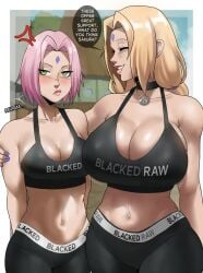 2girls age_difference alternate_breast_size angry angry_expression angry_face bbw big_breasts black_bra blacked blacked_clothing blonde_hair blush bob_cut bra breast_size_difference busty child_bearing_hips choker cleavage closed_eyes collar curvaceous curvaceous_female curves curvy curvy_body curvy_female curvy_figure curvy_hips dialogue echosaber english_text eyelashes forehead_jewel forehead_mark gilf green_eyes gym_clothes hair_ribbon haruno_sakura hi_res high_resolution highres hips hourglass_figure huge_breasts large_breasts lips lipstick looking_at_partner makeup mature mature_female medium_breasts medium_hair milf naruto naruto_(classic) naruto_(series) naruto_shippuden necklace nose_blush older_female older_female_and_younger_female oppai outdoors outside perky_breasts pink_hair pink_lips pink_lipstick ponytail qos qos_clothing queen_of_spades queen_of_spades_symbol ribbon sakura_haruno sakura_haruno(genin) shonen_jump shoulder_length_hair shounen_jump sideboob small_breasts smile smiling smiling_at_partner snowbunny speech_bubble sports_bra student teacher teacher_and_student teen teen_girl teenage_girl teenager text thick_thighs thighs thunder_thighs tied_hair tight_clothing tight_pants tomboy tsunade venus_body very_high_resolution voluptuous voluptuous_female weekly_shonen_jump weekly_shounen_jump wide_hips workout_clothes younger_female