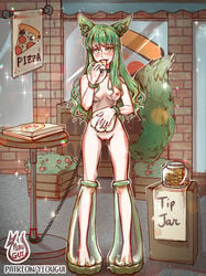 bondage bondage c.c. code_geass collar exhibitionism female green_hair nipples nude pizza yeougui