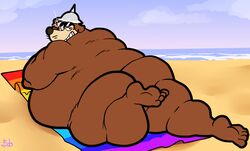 anthro ass beach bobthetanuki chubby cuphead_(game) extrasizedbob male male_only mammal muscles muscular nude ocean rat rodent smile werner_werman