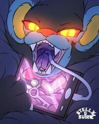 absurd_res bedding black_body black_fur blanket blue_body blue_fur blush digital_drawing_(artwork) digital_media_(artwork) endoscope female fur generation_1_pokemon generation_4_pokemon glowing glowing_eyes hi_res internal internal_vore key lost_my_keys luxray mara_(stellaamoris) meme nintendo open_mouth oral_vore orange_eyes pikachu pokeball pokemon pokemon_(species) red_sclera suiro tablet tablet_computer tail teeth teeth_showing vore vore_day vore_day_2025
