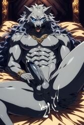 abs ahe_gao ai_generated anthro ass asshole balls blaidd_(elden_ring) blue_eyes canid canine canis cum cum_on_ass elden_ring erection furry gay grey_fur hand_on_ass laying_down lust male pecs penis spread_legs spreading spreading_ass wolf yeetboy67