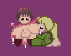 ass big_ass big_breasts breast_sucking breasts cheekybee547 cum female futa_only futanari intersex madotsuki pixel_art poniko ponytail sprite sprite_art sucking sucking_nipples sweater tagme twintails yume_nikki yuri
