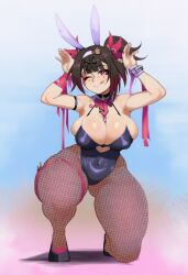 1girls ai_generated alternate_breast_size armpits bare_shoulders big_breasts blush breasts brown_hair bunny_ears bunnysuit choker cleavage covered_nipples curvy female fishnets gloves goghkunn honkai:_star_rail huge_breasts large_breasts long_hair overflowing_breasts smile solo sparkle_(honkai:_star_rail) thick_thighs thighs tongue_out twintails wink