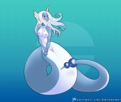 apode areola blue_body breasts dex_appeal draconcopode dragonair eyelashes female generation_1_pokemon genitals hair head_wings hi_res horn humanoid lamia legless lips long_hair membrane_(anatomy) monster_girl_(genre) naga nintendo nipples nude pokemon pokemon_(species) pokemorph purple_eyes purple_lips pussy reptile scalie serpentine snake solo split_form tail thick_eyelashes unusual_anatomy unusual_anatomy_placement unusual_wing_placement vulva webbed_hands white_body white_eyelashes white_hair wings