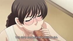 1boy 1girls 2020 20s 2d age_difference animated arms_up ass blush bouncing_breasts breasts cheating_(relationship) closed_eyes cum cum_in_mouth cumdrip curly_hair fellatio female glasses helping hentai hitozuma_mitsu_to_niku housewife huge_ass large_breasts large_penis longer_than_30_seconds longer_than_one_minute male masturbation mature_female nipple_stimulation_through_clothes no_eyes no_pupils obasan_(hitozuma_mitsu_to_niku) older_female_and_younger_male open_mouth oral penis ponytail queen_bee_(animation_studio) rubbing shorter_than_two_minutes sound standing stroking_cock surprised tagme teaching vest video yukio_(hitozuma_mitsu_to_niku)