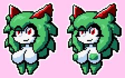 big_breasts breasts cleavage emillie_(zanbonsen) female furry huge_breasts kirlia nipples pixel_art pokemon pokemon_(species) tagme thick_thighs wide_hips zanbonsen