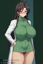 1female 1girls 2025 ai_generated antenna_hair artist_name big_ass big_breasts breasts brown_hair covered_navel covered_nipples curvy earrings female glasses green_background green_eyes green_sweater hand_in_pocket hasegawa_chisato heart_earrings hi_res high_quality high_resolution highres huge_ass huge_breasts impossible_clothes jewelry labcoat long_hair looking_at_viewer panties patreon patreon_username ribbed_sweater semi-rimless_eyewear shinmai_maou_no_testament solo sweat sweater thighs turtleneck turtleneck_sweater under-rim_eyewear underwear unjobdespiert watermark