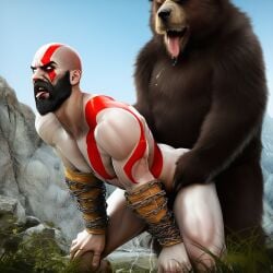 ai_generated bear bestiality_humiliation bestiality_impregnation canonical_scene gay god_of_war kratos male parody powerscaling sex shitpost