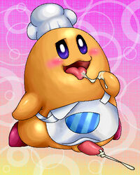 2013 anthro blush box_xod clothed clothing cum furry gradient_background hat kirby_(series) male nintendo open_mouth penis pink_background simple_background solo tagme tongue tongue_out video_games yellow_background