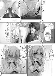 ... 1boy bare_shoulders blunt_ends blush bodysuit breasts cape choppy_bangs cleavage closed_mouth corset covered_collarbone cowgirl_position crotch dress elpheltel english_text eyelashes facing_down feather_hair_ornament feathers female flower genshin_impact greyscale hair_between_eyes hair_flower hair_ornament halterneck head_down heart highres large_breasts left-to-right_manga looking_at_another looking_to_the_side looking_up lower_teeth_only lumine_(genshin_impact) lying male mandarin_collar median_furrow moaning monochrome motion_lines on_back open_mouth pectorals penis pussy pussy_juice scaramouche_(genshin_impact) scarf sex shoulder_blades smile speech_bubble spoken_ellipsis straddling straight tareme teeth tsurime twitching vaginal_penetration wanderer_(genshin_impact)