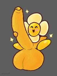 amazy_dayzee balls big_balls big_penis blush blush_stickers closed_eyes clothing digital_media_(artwork) elemental_creature erection flora_fauna flower flower_creature footwear foreskin genitals glans golden_body grey_background huge_balls huge_cock humanoid_genitalia humanoid_penis hyper hyper_balls hyper_genitalia hyper_penis male mario_bros nintendo open_mouth open_smile paper_mario penis penis_squish pincoosh plant shoes signature simple_background smile solo sparkles