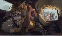 2025 absurd_res anal anthro blue_body blue_fur canid canine car clothing duo_focus edgar_vladilisitsa felid footwear fox fur genitals group hi_res hinar_miler humanoid_genitalia humanoid_penis inside_car inside_vehicle male male/male male_penetrated male_penetrating male_penetrating_male mammal markus_jay_mcwizard pantherine penetration penis public public_sex sex shoes snow_leopard tan_body tan_fur topwear vehicle