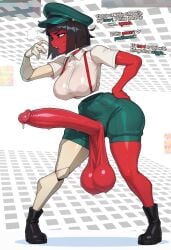 1futa 2025 ai_generated areolae areolae_visible_through_clothing balls big_balls big_breasts big_penis black_eyes black_hair breasts child_bearing_hips dialogue ena ena_(series) futa_only futanari huge_balls huge_breasts huge_cock hung_futa hyper_balls hyper_penis intersex noonyx penis prosthetic prosthetic_arm prosthetic_leg red_skin sweat sweatdrop sweating sweaty text thick_thighs veiny_penis weird_anatomy