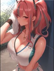 1girls ai_generated azur_lane bremerton_(azur_lane) bremerton_(scorching-hot_training)_(azur_lane) chanquazz drying female female_only looking_at_viewer pink_hair short_hair sideways solo solo_female sweat