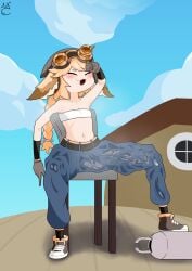 2d 2d_(artwork) 2d_artwork :3 animal_ears belt blonde_hair braid braided_ponytail closed_eyes clothed futa_only futanari gloves googles guardian_tales huge_cock intersex long_hair marianne_(guardian_tales) mechanic nekojaanai open_mouth penis precum see-through simple_background sitting steaming_body sweating sweaty wet wet_clothes wet_clothing white_skin