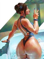 1girls asian asian_female ass azuma_yasuo azumaarts big_ass brown_hair bubble_butt chun-li huge_ass mature_female milf paag pool poolside street_fighter swimsuit wide_hips