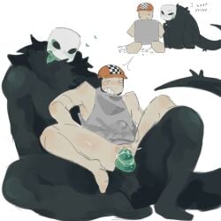 black_body blocky_body bulge_through_clothing burger_(die_of_death) chattering_teeth cum cum_in_pussy cuntboy cuntboy/male dick_in_pussy die_of_death_(roblox) doodle fur helmet knot knotted_penis male male/male male_only pursuer_(die_of_death) roblox roblox_game robloxian sexmaster99 tail tongue_out white_head