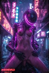 ai_generated breasts cybernetic_arm cybernetic_limb cybernetics cyberpunk cyberpunk_2077 neon_lights pussy sexy_pose vagina