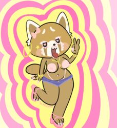 :3 aggressive_retsuko big_lips booty_shorts bow bracelets breasts denim_shorts ear_piercing ear_studs furry furry_ears furry_only furry_tail ganguro heart-shaped_pupils heart_eyes heels hoop_earrings long_nails nails navel_piercing necklace necklace_between_breasts painted painted_toenails puffy_nipples retsuko ring sanrio scaboomba smooth_skin studs thong