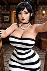 3d 3d_(artwork) ai ai_generated big_ass big_breasts black_hair black_lipstick busty dress female lipstick radnsad solo solo_female solo_focus thick_thighs