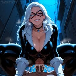 1boy 1girls ai_generated alley black_cat_(marvel) bodysuit breasts clenched_teeth cowgirl_position cum cum_in_pussy drooling felicia_hardy female huge_cock large_breasts male marvel marvel_comics penis pov pussy smile spider-man_(series) squatting vaginal_penetration vertiloart