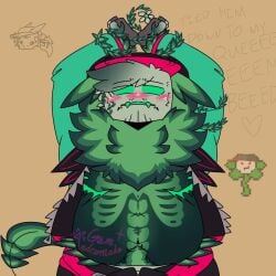 block_tales blush blushing_at_viewer bondage fat foliage griefer_(block_tales) happy_trail leaf_ears leaves leaves_on_body nipples no_visible_genitalia piercing piercings plants roblox robloxian top_surgery_scars unzipped_pants vine_bondage vines