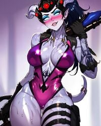 ai_generated athena big_breasts breasts cosplay draenei draenei_female draenei_paladin female goddess graenei horns overwatch_2 reincarnation thick_ass thick_thighs widowmaker_(cosplay) world_of_warcraft xoathena
