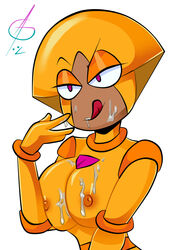 1girls big_breasts breasts breasts_out cartoon_network cum cum_on_breasts cum_on_face dark_skin facial female gynoid ican-t-get-no-satisfaction licking_lips ok_k.o.!_let's_be_heroes orange robot shannon_(ok_k.o.!_let's_be_heroes) shannon_boxman solo solo_female tongue tongue_out