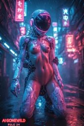 ai_generated breasts cybernetic_arm cybernetic_limb cybernetics cyberpunk cyberpunk_2077 neon_lights pussy sexy_pose vagina