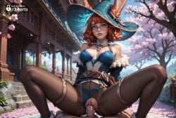 1boy 1boy1girl 1girls ai_generated animal_ears aqua_panties artist_name aurora_(league_of_legends) bare_shoulders belt belt_pouch blue_bra blue_eyes blue_headwear blue_panties bra breasts brown_hair cherry_blossoms cleavage clothed_sex clothing_aside cowgirl_position cowgirl_position cum cum_in_pussy cum_overflow day detached_collar detached_sleeves ears_through_headwear erection fur_trim glasses hat hi_res jacket lace lace-trimmed_panties lace_trim league_of_legends lips looking_at_viewer medium_breasts nose orange_hair outdoors panties panties_aside pantyhose parted_lips penis petals pouch pov pussy r34arts rabbit_ears riot_games round_eyewear sex short_hair solo_focus spread_legs squatting squatting_cowgirl_position straddling straight torn_clothes torn_pantyhose tree uncensored underwear vaginal_penetration vaginal_penetration vaginal_sex witch_hat