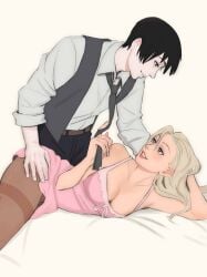 1boy 1boy1girl 1girls absurd_res absurdres bare_arms bare_shoulders bed bedroom_eyes belt black_eyes black_hair blonde_hair blue_eyes boobs boruto:_naruto_next_generations breasts canon_couple cleavage clothed clothing couple duo duo_focus female fully_clothed hand_on_ass hand_on_butt hi_res high_resolution highres husband_and_wife imminent_sex ino_yamanaka light-skinned_female light-skinned_male light_skin lingerie lips lipstick long_fingernails long_nails looking_at_another looking_at_partner lying lying_on_side makeup male male/female married_couple messy_hair monday_mint nail_polish naruto naruto:_the_last naruto_(series) naruto_shippuden on_bed on_side painted_nails pale-skinned_female pale-skinned_male pale_skin pantyhose parted_lips pink_lingerie pink_lips pink_lipstick pink_nail_polish pink_nails pulling_tie rolled_up_sleeves romantic romantic_ambiance romantic_couple sai shirt shonen_jump shounen_jump shueisha sleeveless sleeveless_dress straight thighs tie very_high_resolution waistcoat weekly_shonen_jump weekly_shounen_jump white_background white_shirt wholesome yamanaka_ino