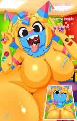 1boy 1girls :3 big_ass big_breasts bochisu breasts commission dandy's_world double_v female furry giantess giantess_vore gulp imminent_vore male mouth_shot open_mouth pinata roblox rod_(imrodrodent) rodent sharp_teeth size_difference swallowing tongue tongue_out vore yatta_(dandy's_world)